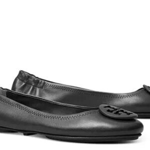 Tory Burch Minnie Travel Leather Black Ballet Flats
